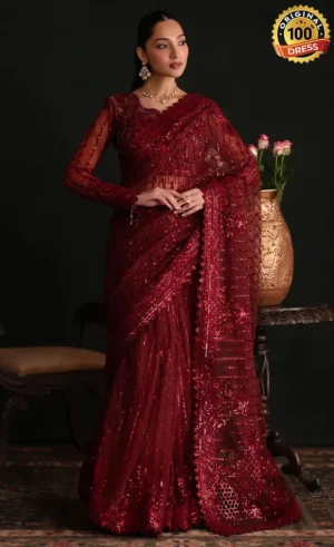 Burgundy Saree For Wedding Guestsss (1)